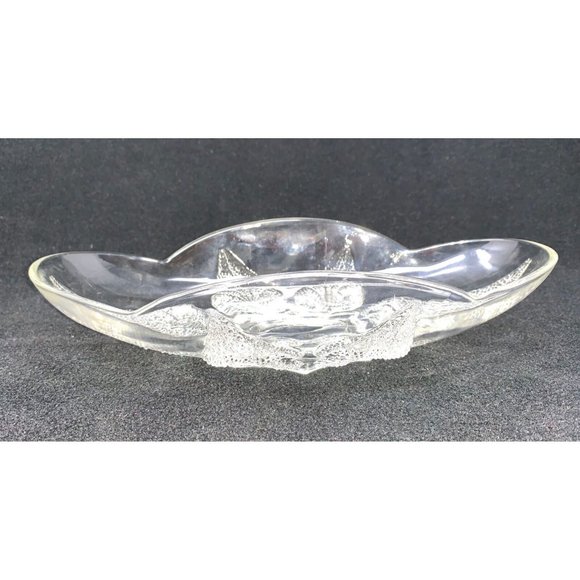 Vintage ANCHOR HOCKING RENAISSANCE Oval Relish Dish ~ Beaded Leaf ~ Mid Century - Picture 4 of 11